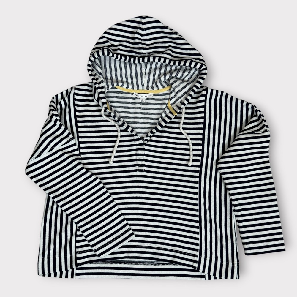 Jane and Delancey‎ Striped Cropped Hoodie Pullover Women L Drawstring Navy White